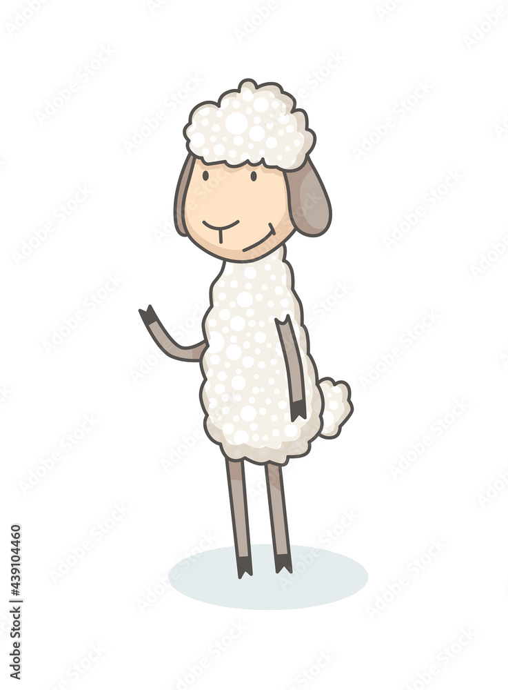 Funny cute white sheep in hand drawn style. Childish creative print for decoration or card. graphic design element for kids poster Funny cute white sheep in hand drawn style. Childish creative print for decoration or card. graphic design element for kids poster
