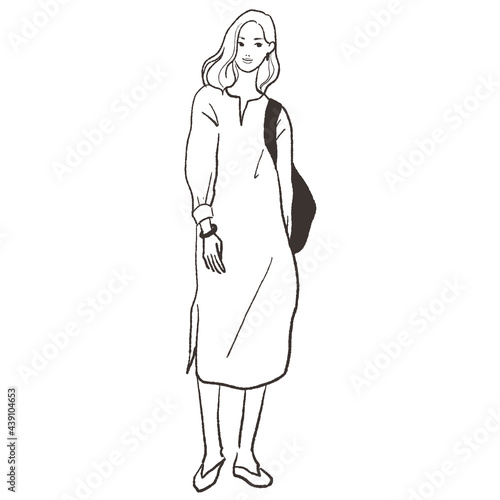 ワンピースを着た女性のベクター線画