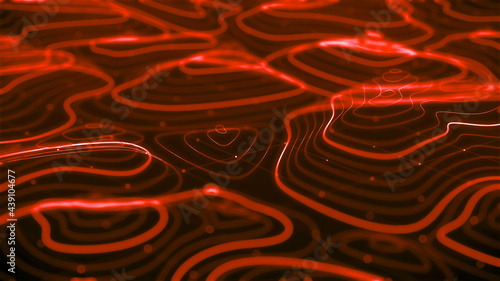 Digital landscape interface red screen abstract background.