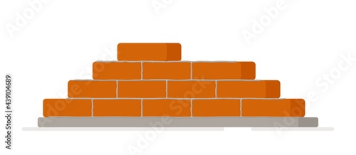 Vector illustration of laying out a brick wall. Cement trowel and brick wall, isolated on white background. 