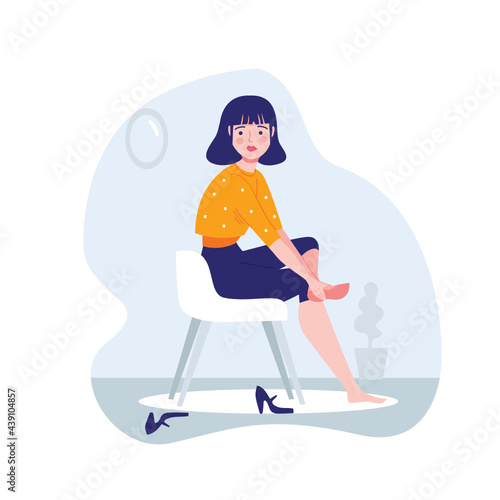 Tired woman sitting on a chair, vector illustration