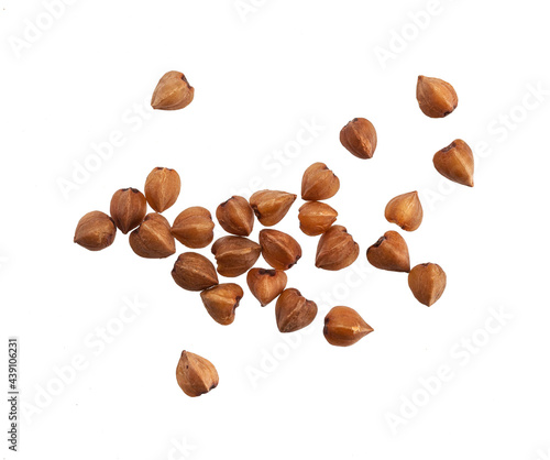 Buckwheat seeds isolated on white background, top view