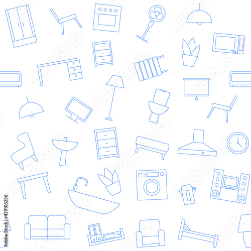 seamless pattern of icons. Home furniture and technique collection