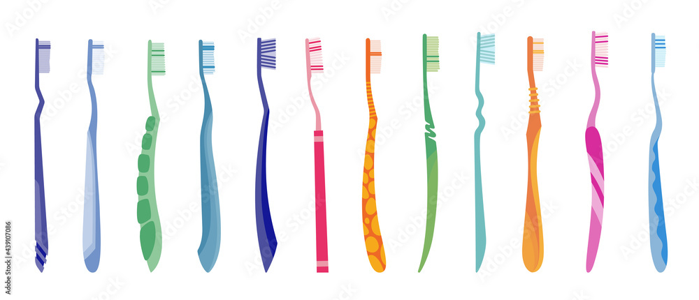 Collection of toothbrushes dental symbols. Mouth cleaning tools. Isolated icons for web. Oral care and hygiene, healthcare concept. illustration of symbols on white background Collection of toothbrushes dental symbols. Mouth cleaning tools. Isolated icons for web. Oral care and hygiene, healthcare concept. illustration of symbols on white background