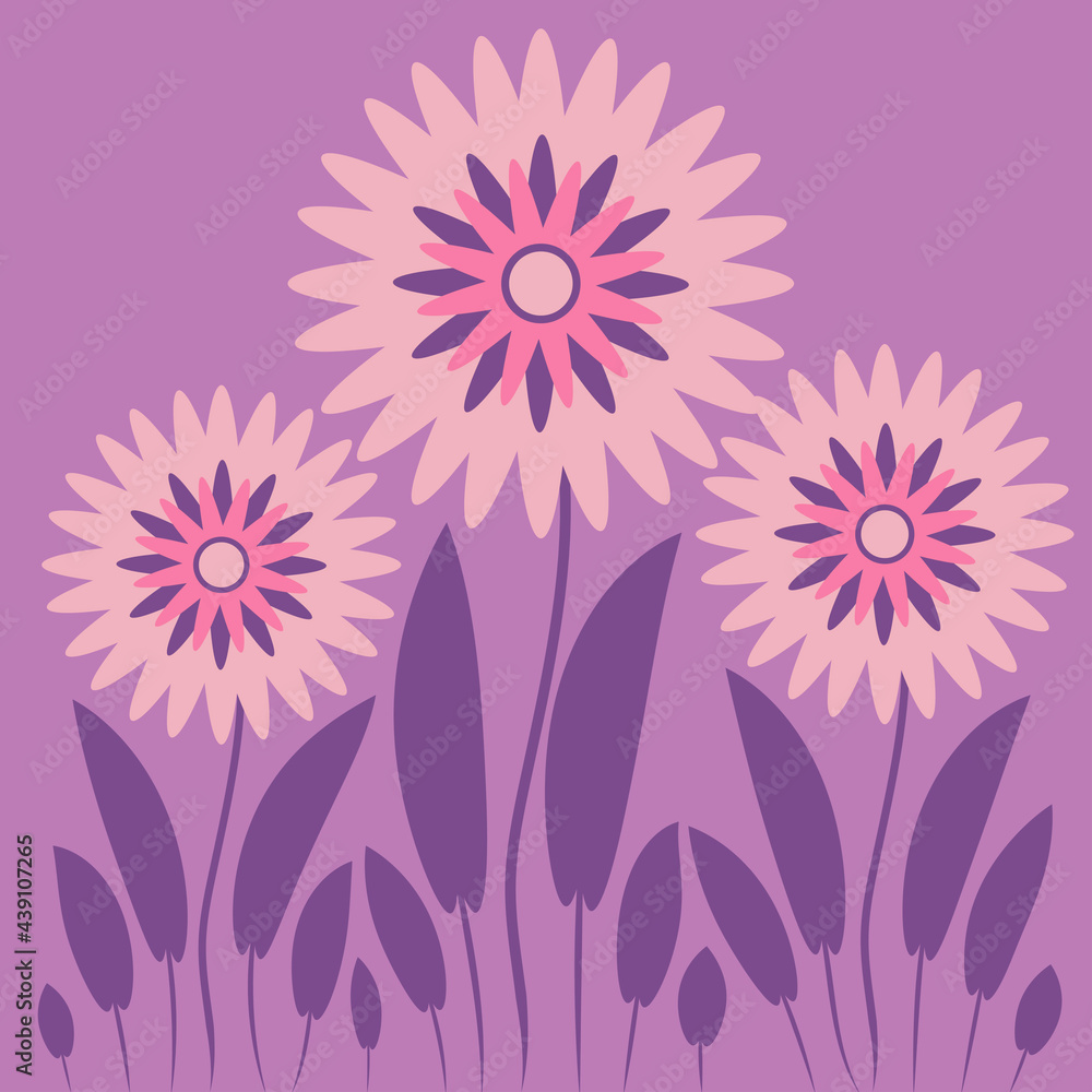 Abstract illustration on a square background - stylized flowers - graphics. Fabulous plant world. Surreal.