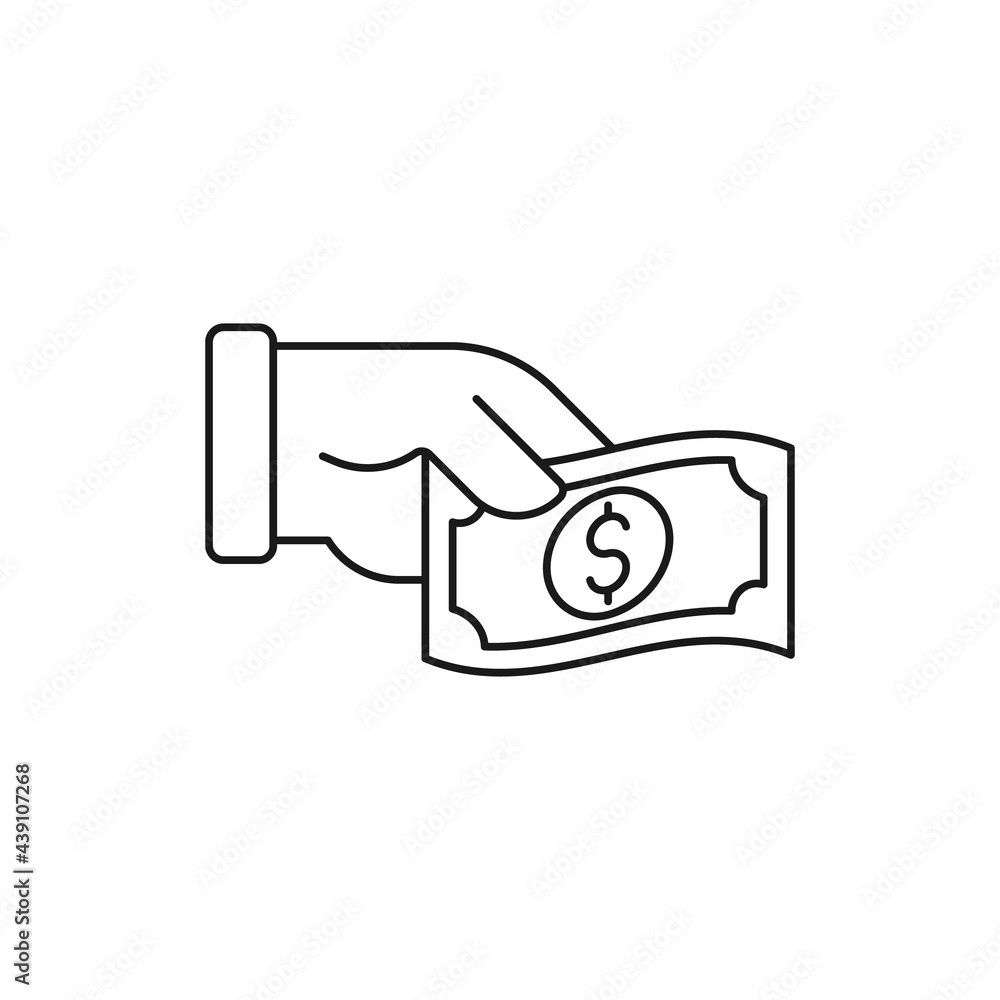 Fototapeta premium Money with Hand icon Vector Illustration. Money Cash on Hand icon vector design concept for Payment, Finance, Currency and Trading Business. Dollar Money icon for website, symbol, icon, sign, App UI