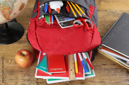 Assortment of School Supplies in a Book Bag photo