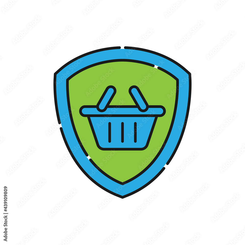 Secure Shopping icon Vector Illustration. Shopping Security and Safety with Shield icon design concept for e-commerce, online store and marketplace website, mobile, logo, symbol, button, sign, app UI
