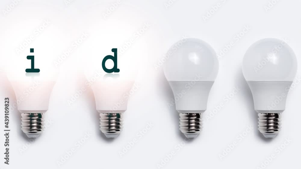 Stop motion animation photography. Close-up of glowing light bulbs with text of 'idea'. Business creative concept. Stop motion animation photography. Close-up of glowing light bulbs with text of 'idea'. Business creative concept.