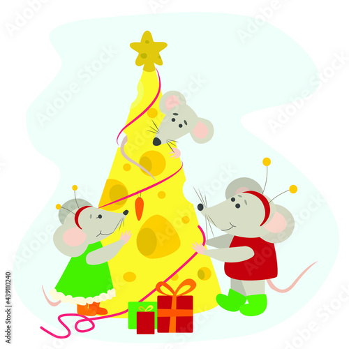 mouse and christmas tree from cheese