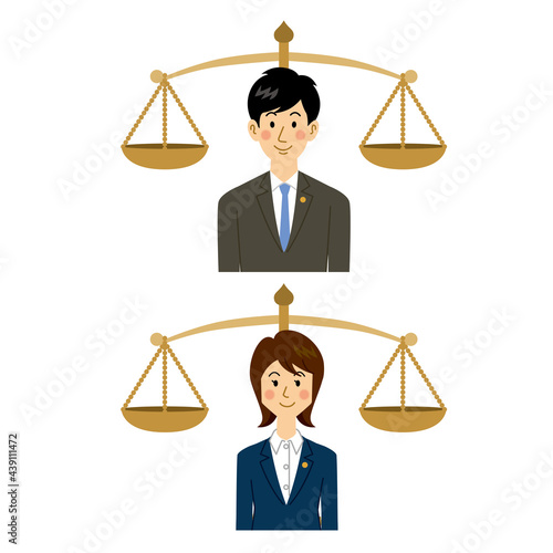天秤と弁護士の男女