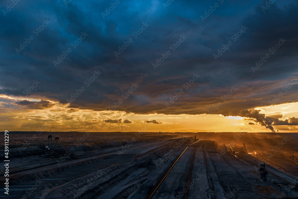 Storm clouds over Hambach opencast mine, Germany.