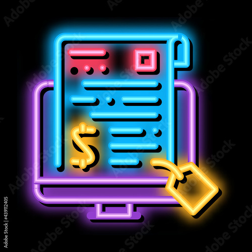 electronic license buying neon light sign vector. Glowing bright icon electronic license buying sign. transparent symbol illustration