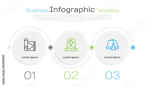 Set line Traditional carpet, Muslim cemetery and Turkish hat. Business infographic template. Vector
