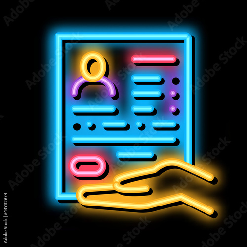 questionnaire for license neon light sign vector. Glowing bright icon questionnaire for license sign. transparent symbol illustration