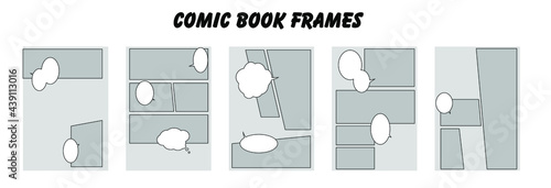 Set of comic strip, a sequence of panels with empty space for text and drawings. photo