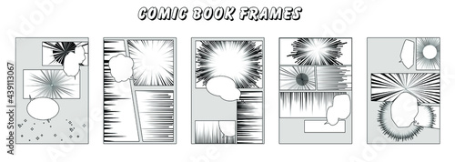 Set of comic strip, a sequence of panels with empty space for text and drawings.