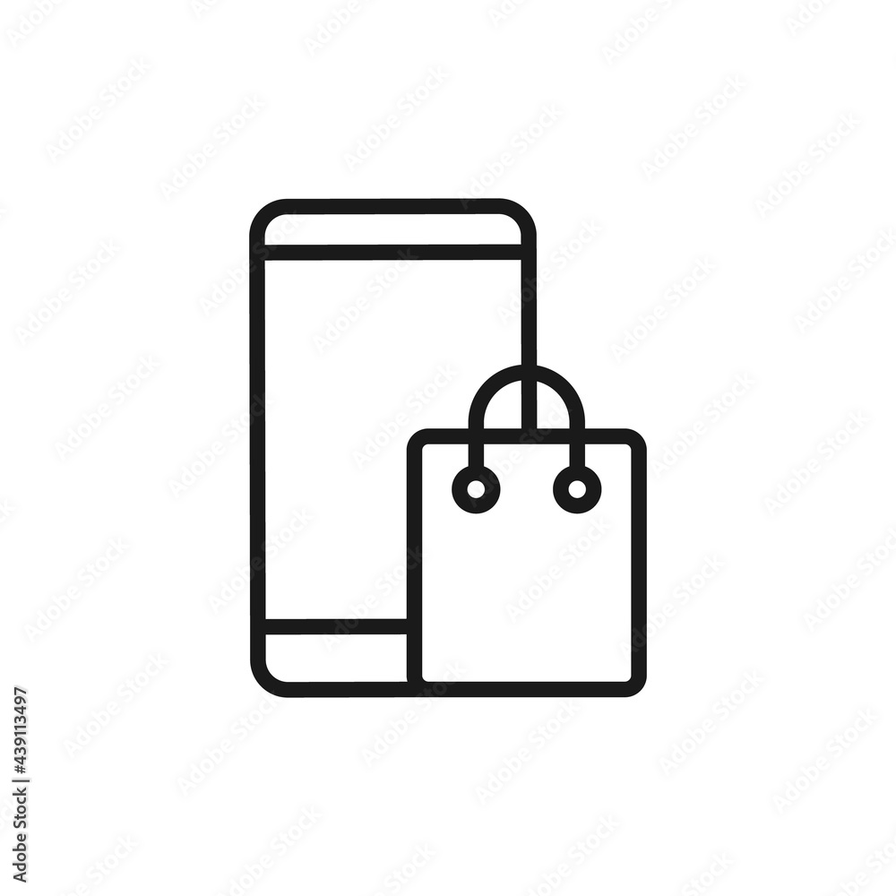 Shopping Bag with mobile phone icon Vector Design. Shopping Bag icon with smartphone design concept for e-commerce, online store and marketplace website, mobile, logo, symbol, button, sign, app UI Shopping Bag with mobile phone icon Vector Design. Shopping Bag icon with smartphone design concept for e-commerce, online store and marketplace website, mobile, logo, symbol, button, sign, app UI