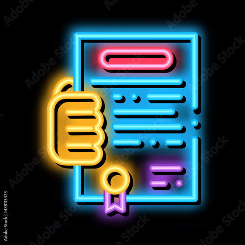 getting license for activity neon light sign vector. Glowing bright icon getting license for activity sign. transparent symbol illustration
