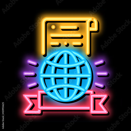 international license neon light sign vector. Glowing bright icon international license sign. transparent symbol illustration