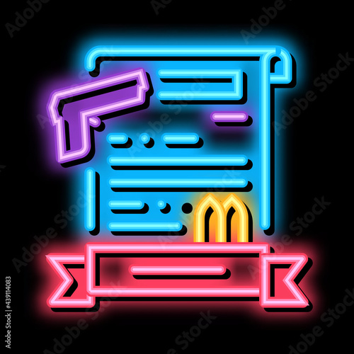 weapon license neon light sign vector. Glowing bright icon weapon license sign. transparent symbol illustration