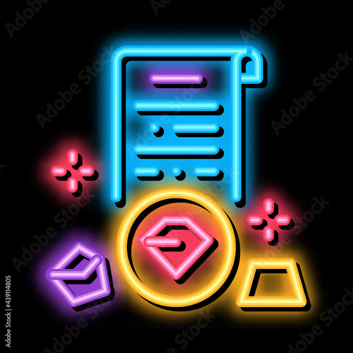 metals and precious stones license neon light sign vector. Glowing bright icon metals and precious stones license sign. transparent symbol illustration