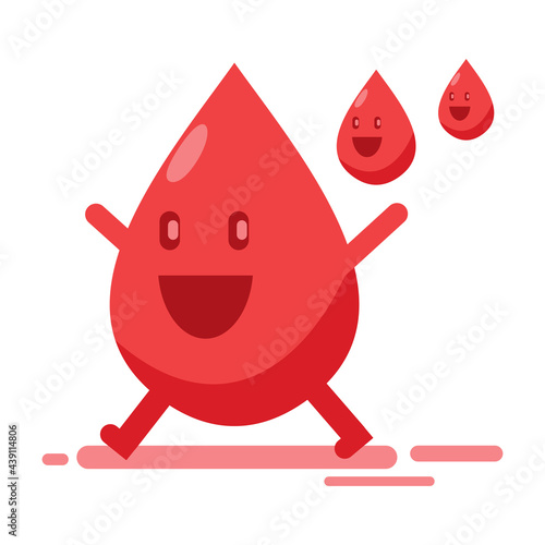 flat vector illustration blood droplet cute cartoon character for world blood donor day