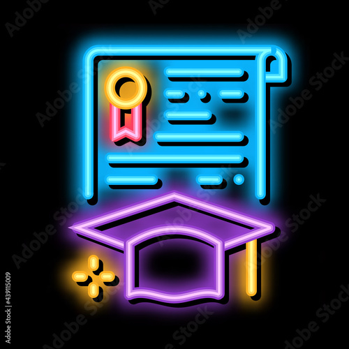 educational license diploma neon light sign vector. Glowing bright icon educational license diploma sign. transparent symbol illustration