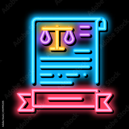legal activity license neon light sign vector. Glowing bright icon legal activity license sign. transparent symbol illustration
