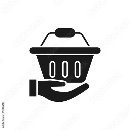 Shopping Cart with Hand icon Vector Design. Shopping Cart icon with Hand Gesture design concept for e-commerce, online store and marketplace website, mobile, logo, symbol, button, sign, app