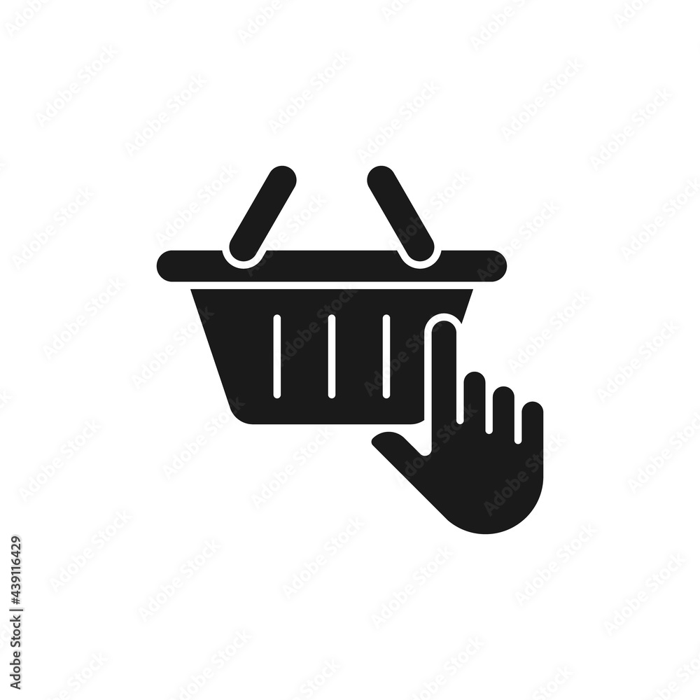 Shopping Cart with Hand icon Vector Design. Shopping Cart icon with Hand Gesture design concept for e-commerce, online store and marketplace website, mobile, logo, symbol, button, sign, app Shopping Cart with Hand icon Vector Design. Shopping Cart icon with Hand Gesture design concept for e-commerce, online store and marketplace website, mobile, logo, symbol, button, sign, app