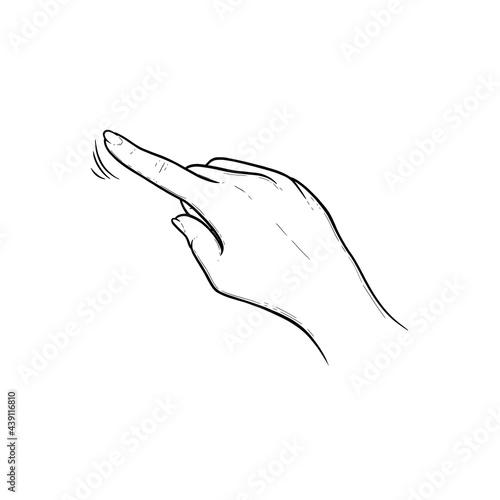 Index finger tapping on touchscreen or sensor device. Tap, swipe or slide finger gestures for devices with touchscreens. Sketch vector illustration isolated in white background