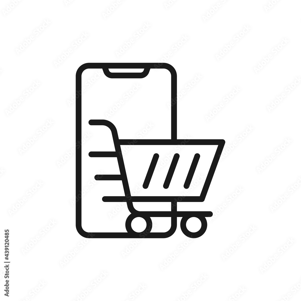 Shopping Cart with mobile phone icon Vector Design. Shopping Cart icon with smartphone design concept for e-commerce, online store and marketplace website, mobile, logo, symbol, button, sign, app UI Shopping Cart with mobile phone icon Vector Design. Shopping Cart icon with smartphone design concept for e-commerce, online store and marketplace website, mobile, logo, symbol, button, sign, app UI