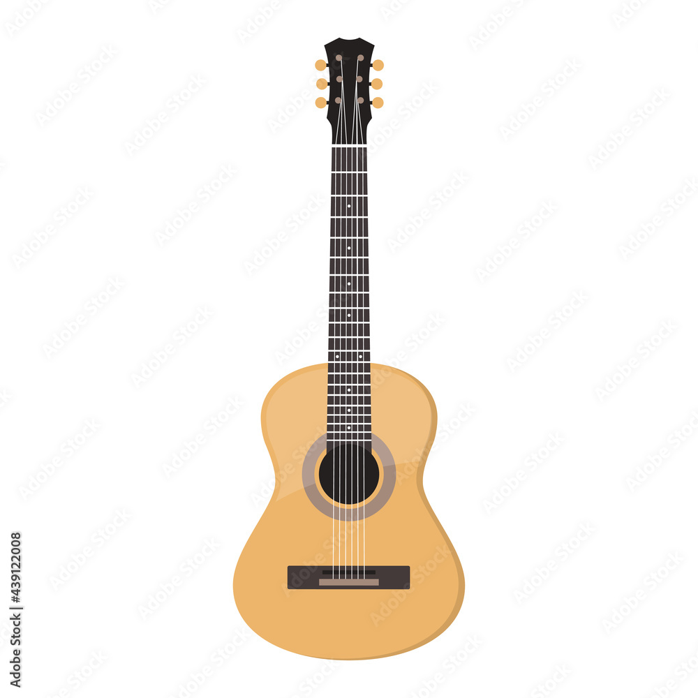 Acoustic guitar, vector isolated on white
