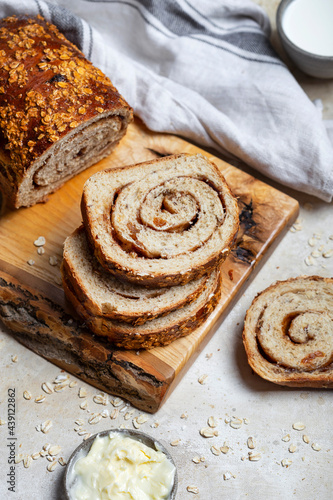 homemade cinnamon swirl raisin and nut bread