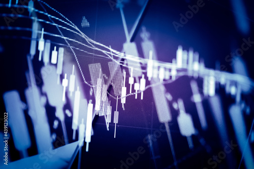 Wallpaper Mural Candlestick chart in financial stock market on digital number background. Forex trading graphic design and Stock market trading trend as concept.	 Torontodigital.ca