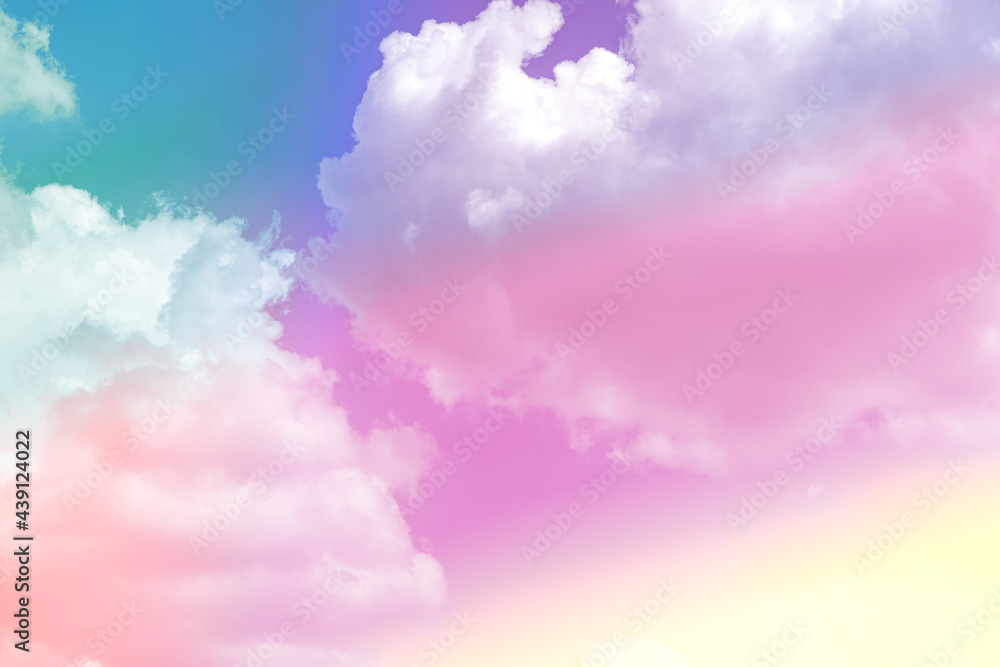 beauty sweet vivid colorful with fluffy clouds on sky. multi color rainbow image. abstract fantasy growing light