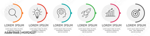 Business infographic Vector with 6 steps. Used for presentation,information,education,connection,marketing, project,strategy,technology,learn,brainstorm,creative,growth,abstract,stairs,idea,text,work.