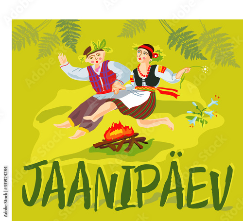 Jaanipäev Day vector is a national traditional Estonian holiday, celebrated on the night of June 23-24. Translation: 