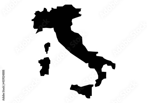 Silueta negra del mapa de Italia y las islas Córcega, Cerdeña y Sicilia sobre fondo blanco