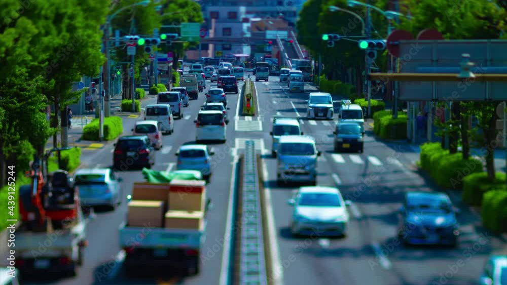 A timelapse of miniature traffic jam at the avenue daytime in the downtown tiltshift A timelapse of miniature traffic jam at the avenue daytime in the downtown tiltshift