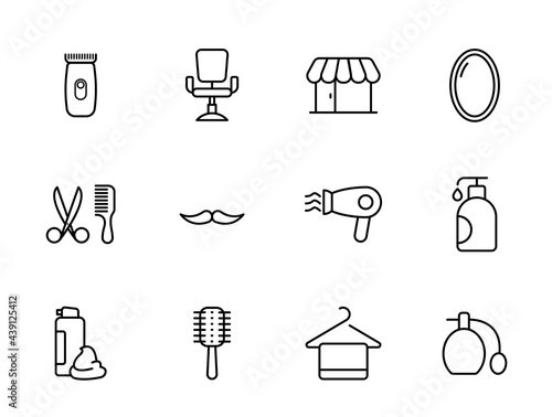 barber shop linear vector icons isolated on white. hairdressing salon saloon icon set for web and ui design, mobile apps and print products