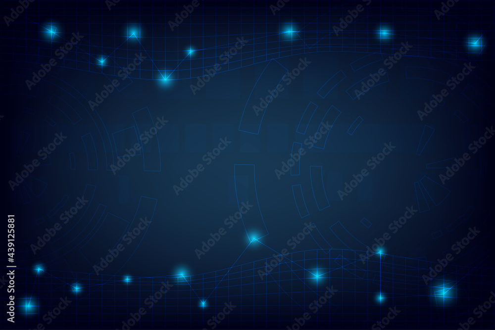 Abstract technology background with line and light dot connection in circle grid. Template with blank space for presentation. Web and Banner.