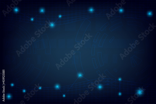 Abstract technology background with line and light dot connection in circle grid. Template with blank space for presentation. Web and Banner.