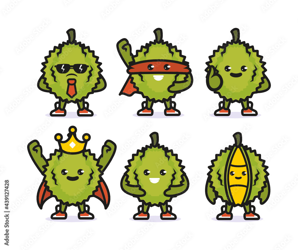 Set of cute durian mascot design Set of cute durian mascot design