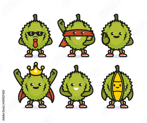 Set of cute durian mascot design