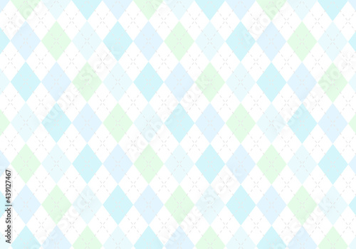 【背景素材】アーガイルチェック柄40　白背景（薄緑、藤色、水色、グレー、空色）