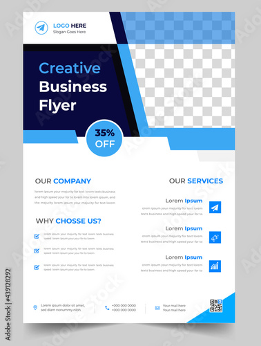 Corporate business flyer template design with blue color. marketing, business proposal, promotion, advertise, publication, cover page. digital marketing agency flyer design. new business flyer design