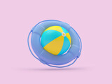 Colorful beach ball in a lifebuoy. 3d illustration 