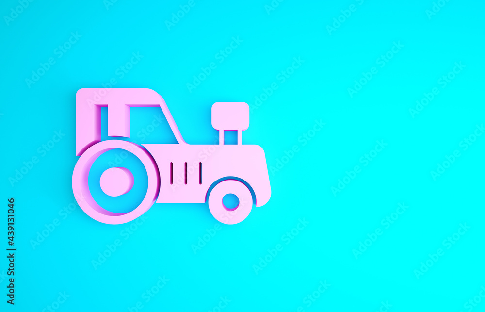 Pink Tractor icon isolated on blue background. Minimalism concept. 3d illustration 3D render Pink Tractor icon isolated on blue background. Minimalism concept. 3d illustration 3D render